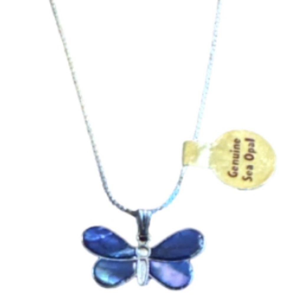 Genuine sea opal  Butterfly Pendant Necklace